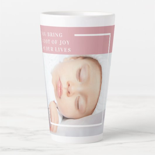 Fancy Cute Baby Foto | Roze en wit | Citaat Latte Mok (Voorkant)