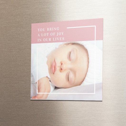 Fancy Cute Baby Foto | Roze en wit | Citaat Magneet