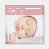 Fancy Cute Baby Foto | Roze en wit | Citaat Magneet (Voorkant)