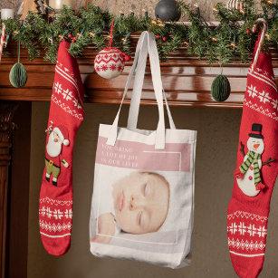 Fancy Cute Baby Foto   Roze en wit   Citaat Tote Bag