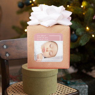 Fancy Cute Baby Foto   Roze en wit   Citaat Vierkante Sticker