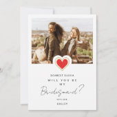 Fancy Cute Red Heart Foto Bridesmaid Kaart (Voorkant)