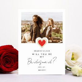Fancy Cute Red Heart Foto Bridesmaid Kaart