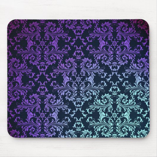 Fancy Damask Blauwgroen Blauw Paarse Zwart Muismat (Voorkant)