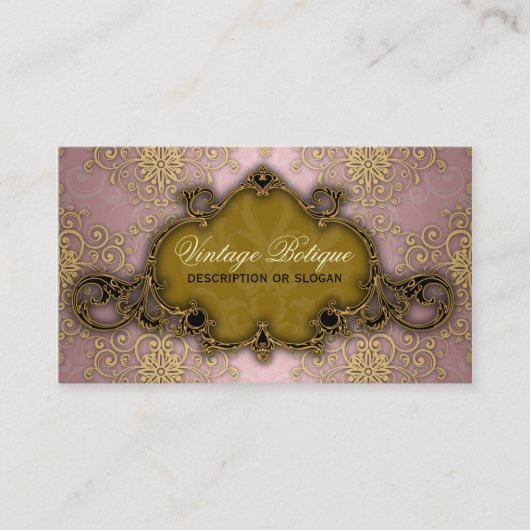 Fancy Damask Roze en Gouden Botique Visitekaartje (Voorkant)