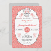 Fancy Damask Skull Baby shower Uitnodiging in Cora (Voorkant / Achterkant)