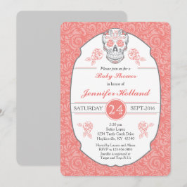 Fancy Damask Skull Baby shower Uitnodiging in Cora