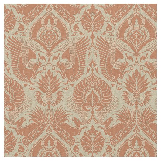 Fancy Damast met Dieren, Klei Rood Stof (Close Up)