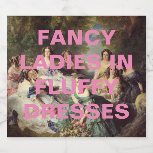 Fancy dames in pluizige jurken sparkling wijnetiket (Enkel label)