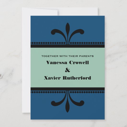 Fancy deco-huwelijk met blauw/geelbruid kaart (Voorkant)