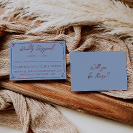 Fancy Deep Red Blue Frame Whimsy Wedding RSVP Kaartje