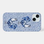 Fancy Delft Blauw en Witte Haan Kip iPhone 15 Case (Achterkant horizontaal)