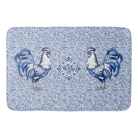 Fancy Delfts Blauwe en Witte Roosterkip Badmat (Voorkant)
