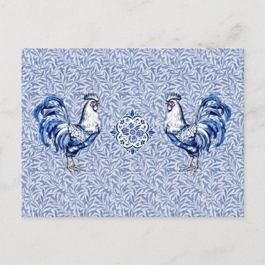 Fancy Delfts Blauwe en Witte Roosterkip Briefkaart (Voorkant)