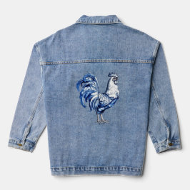 Fancy Delfts Blauwe en Witte Roosterkip Denim Jacket