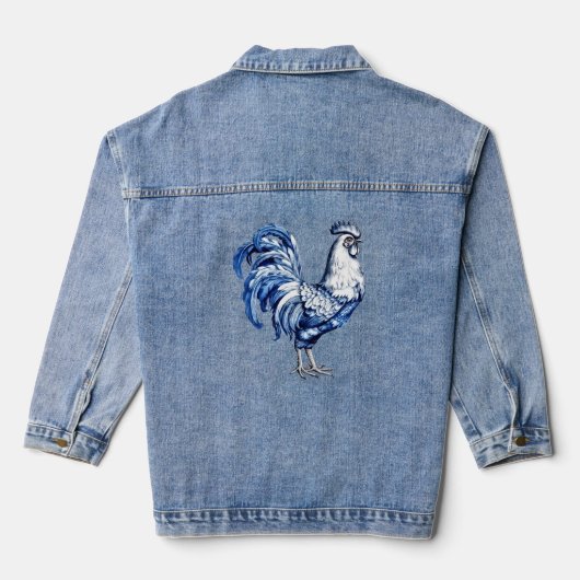 Fancy Delfts Blauwe en Witte Roosterkip Denim Jacket (Achterkant)