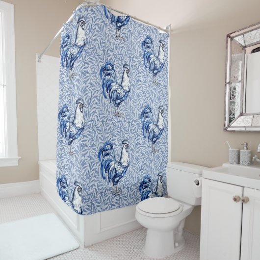 Fancy Delfts Blauwe en Witte Roosterkip Douchegordijn (In situ)