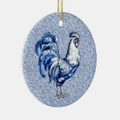 Fancy Delfts Blauwe en Witte Roosterkip Keramisch Ornament (Rechts)