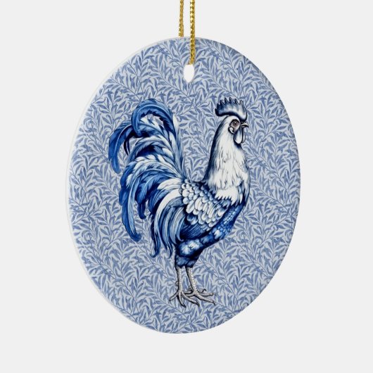 Fancy Delfts Blauwe en Witte Roosterkip Keramisch Ornament (Rechts)
