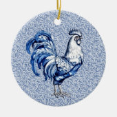 Fancy Delfts Blauwe en Witte Roosterkip Keramisch Ornament (Voorkant)