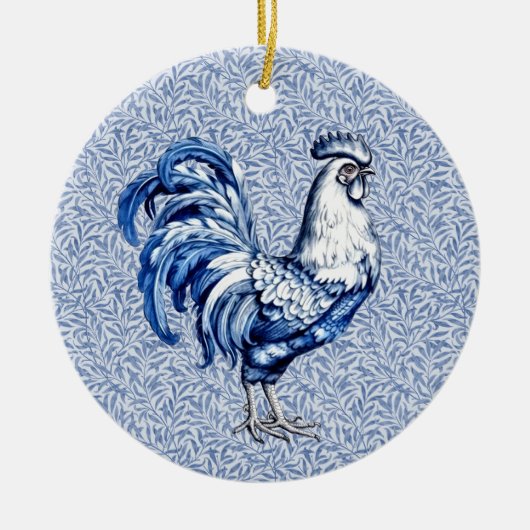 Fancy Delfts Blauwe en Witte Roosterkip Keramisch Ornament (Voorkant)