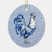Fancy Delfts Blauwe en Witte Roosterkip Keramisch Ornament (Links)