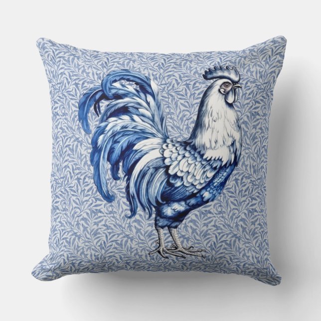 Fancy Delfts Blauwe en Witte Roosterkip Kussen (Voorkant)