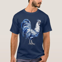 Fancy Delfts Blauwe en Witte Roosterkip T-shirt