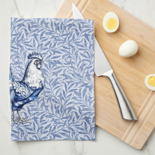 Fancy Delfts Blauwe en Witte Roosterkip Theedoek (Quarter Fold)