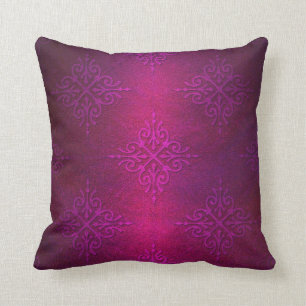 Fancy Diep Roze Paarse Damast Patroon Kussen