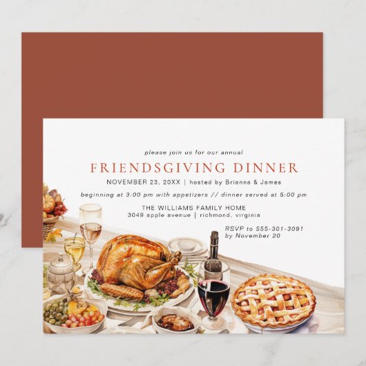 Fancy diner | Leuke Waterverf Friendsgiving Party Kaart (Voorkant / Achterkant)