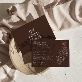 Fancy Donkere Cacao Bloemige Boho Chic Trouwdetail Informatiekaartje