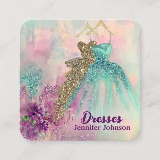 Fancy Dresses Tailor Abstract Glitter Vierkante Visitekaartje (Voorkant)