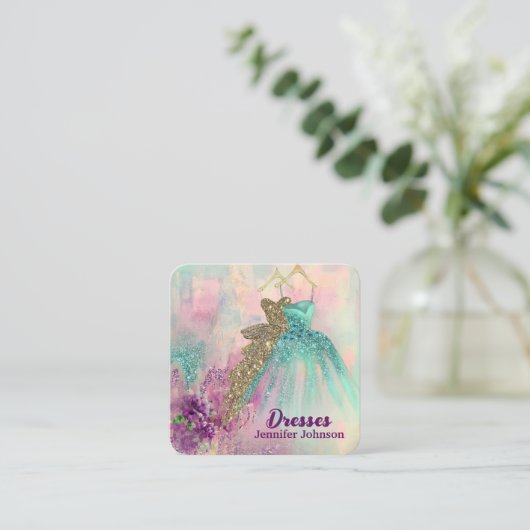 Fancy Dresses Tailor Abstract Glitter Vierkante Visitekaartje (Staand voorkant)