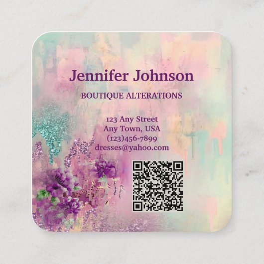 Fancy Dresses Tailor Abstract Glitter Vierkante Visitekaartje (Achterkant)