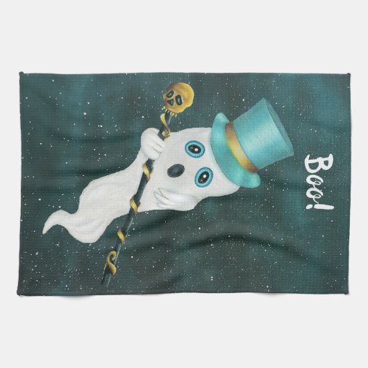 Fancy drijvend Ghost Blue Top Hat Cane Gold Theedoek (Horizontaal)