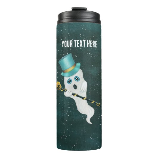 Fancy drijvende spook top hoed schedel riet in de thermosbeker (Voorkant)