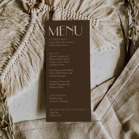 Fancy Earthy Brown Old Money Retro Luxury Wedding Menu