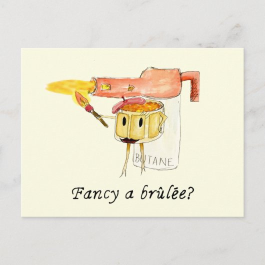 Fancy een Brulee Quirky Dessert Funny Cartoon Humo Briefkaart (Voorkant)