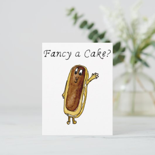 Fancy een Cake Funny Chocolate Eclair Quirky Art Briefkaart (Staand voorkant)