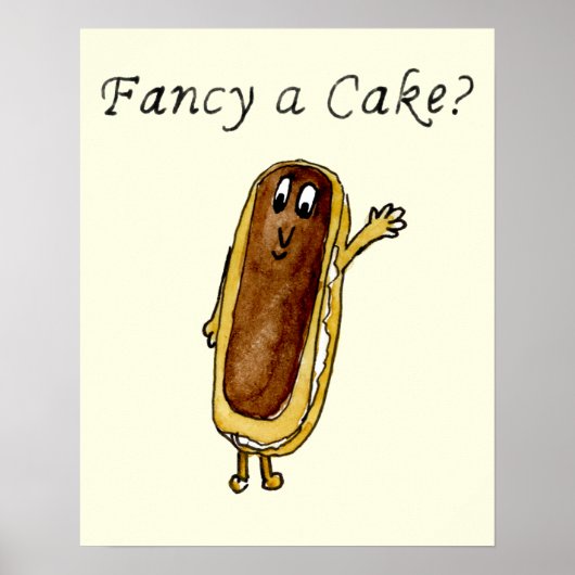 Fancy een Cake Funny Chocolate Eclair Quirky Art Poster (Voorkant)