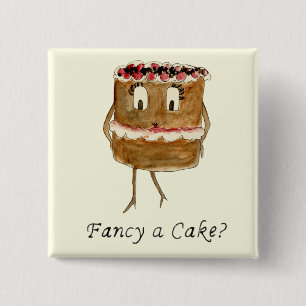 Fancy een Cake Funny Chocolate Quirky Slogan Humor Vierkante Button 5,1 Cm