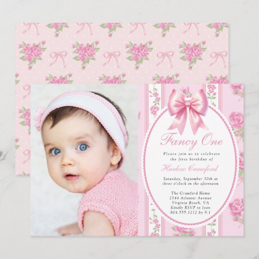 Fancy Een  Een Meisje Foto Verjaardagsfeest Kaart (Voorkant / Achterkant)