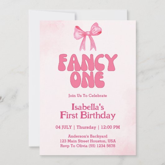 Fancy Een Roze Bow Coquette Meisje 1e Verjaardag Kaart (Voorkant)