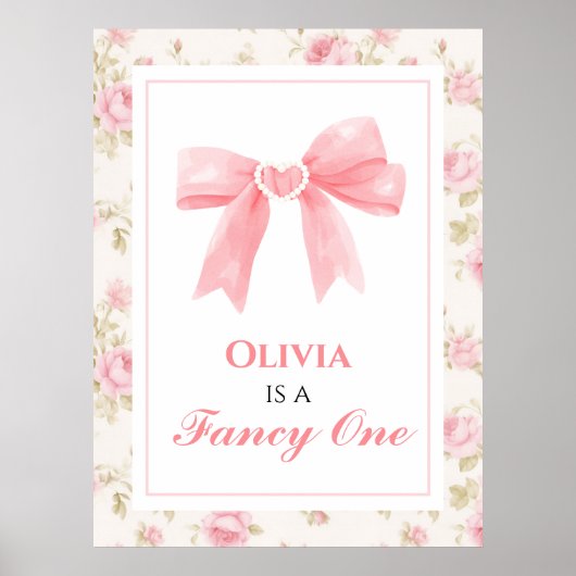 Fancy Een Roze Bow Preppy 1e Verjaardag Poster (Voorkant)