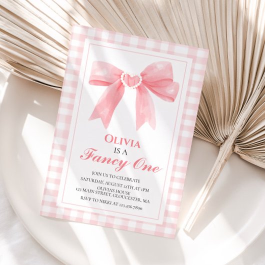 Fancy Een Roze Bow Preppy Coquette 1e Verjaardag Kaart
