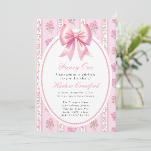 Fancy Een Roze Coquette Boog Verjaardagsfeest Kaart (Staand voorkant)