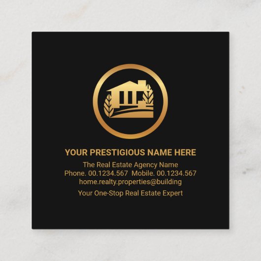 Fancy Eenvoudige Gold Rooftop Overzicht Vierkante Visitekaartje (Achterkant)