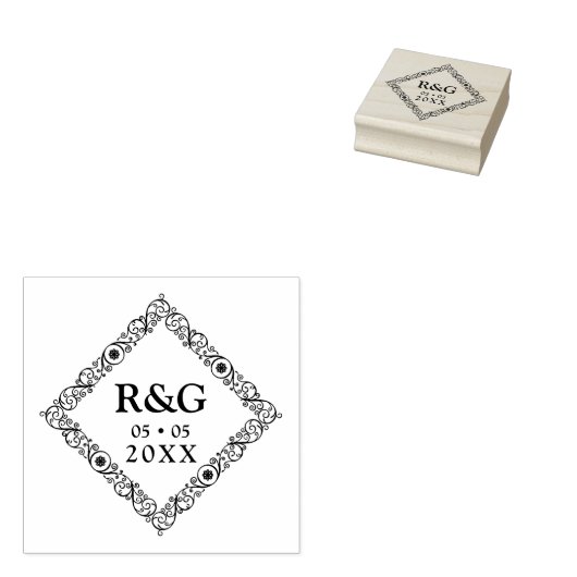 Fancy Eenvoudige Initialen Weddenschap Filigree Or Rubberstempel (Gestempeld)
