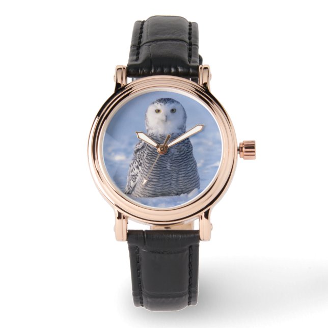 Fancy Elegant Arctic Snowy Owl Foto ontworpen Horloge (Voorkant)